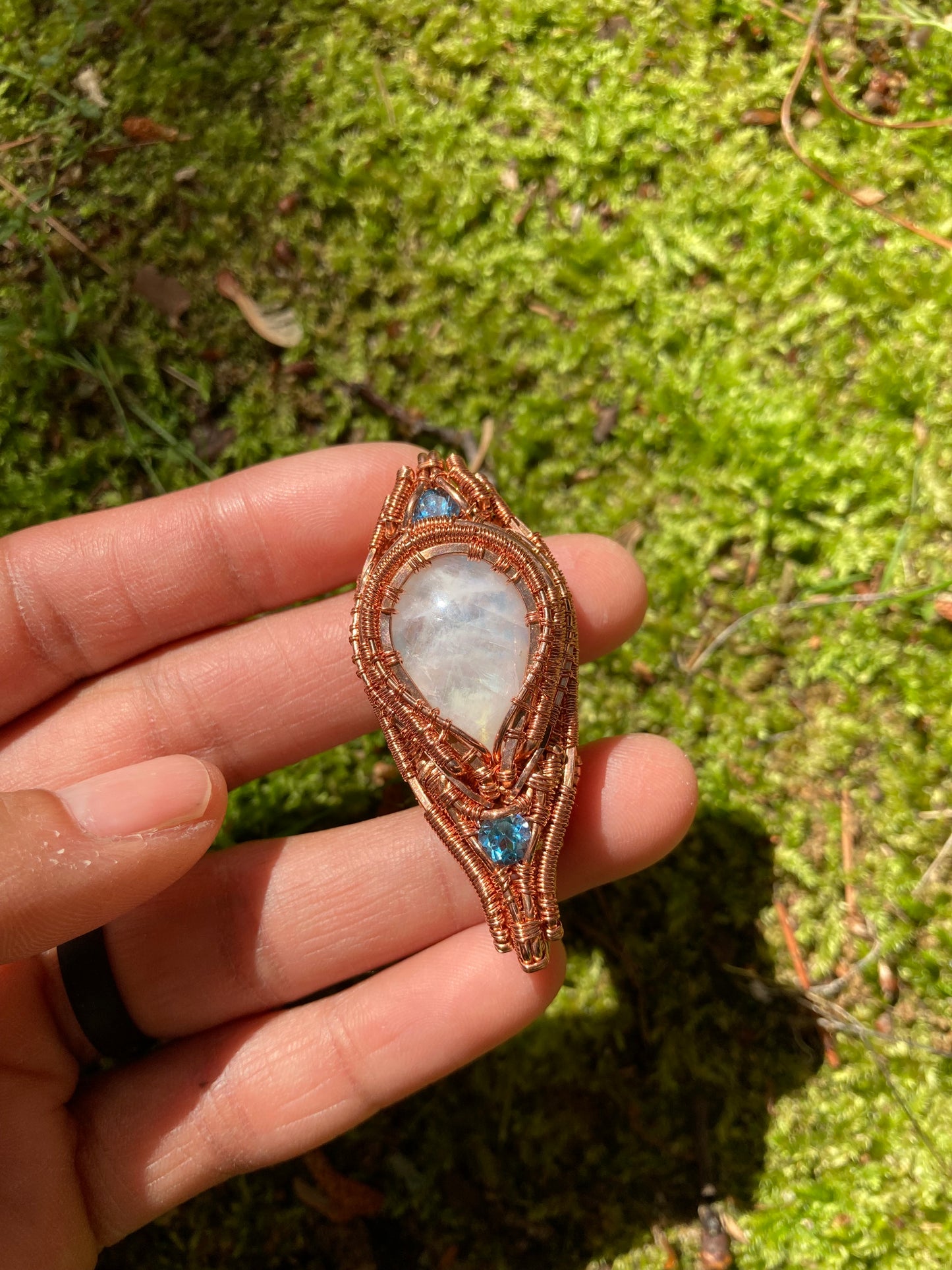Copper Pendant With Moonstone & Topaz