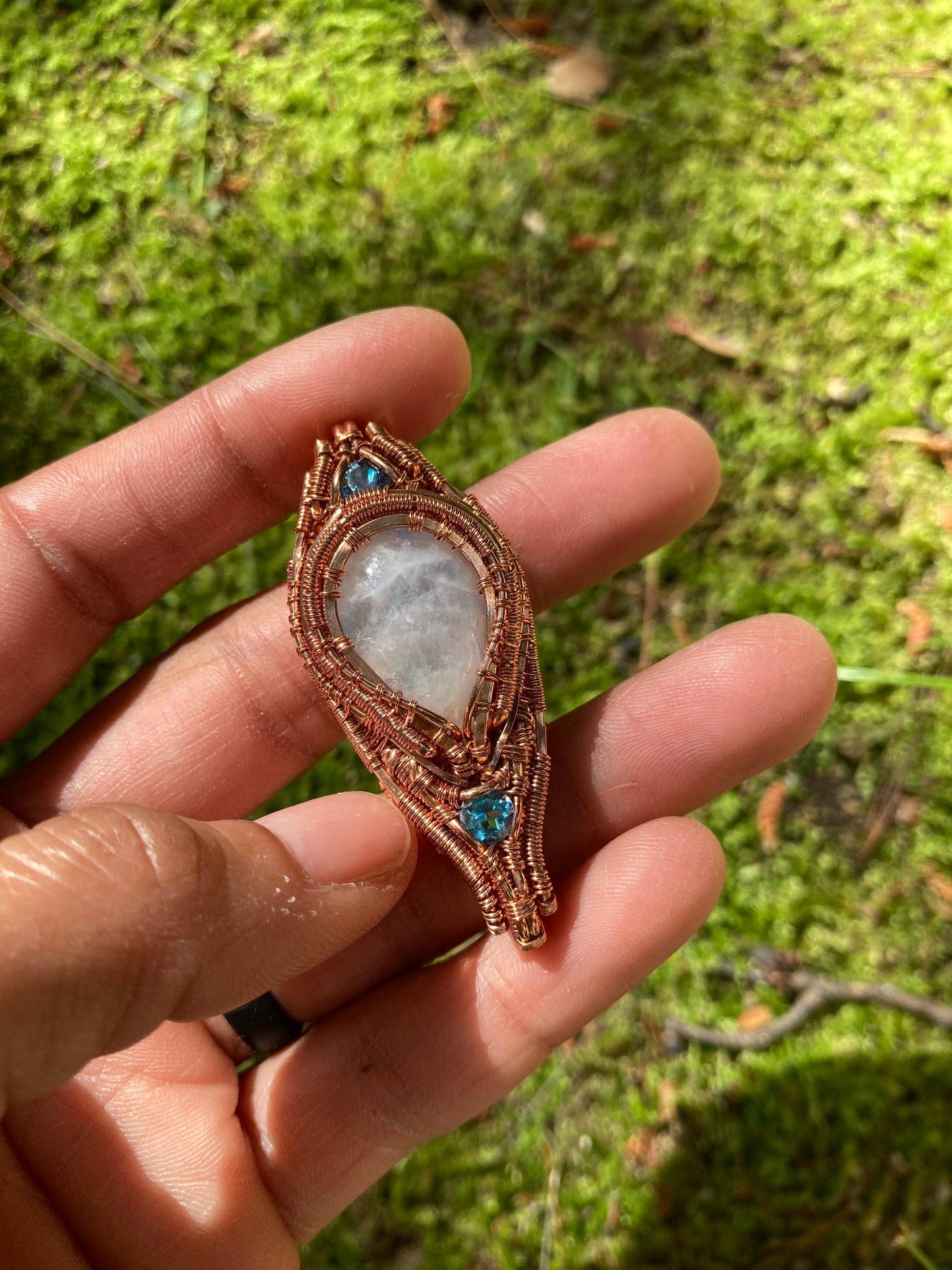 Copper Pendant With Moonstone & Topaz