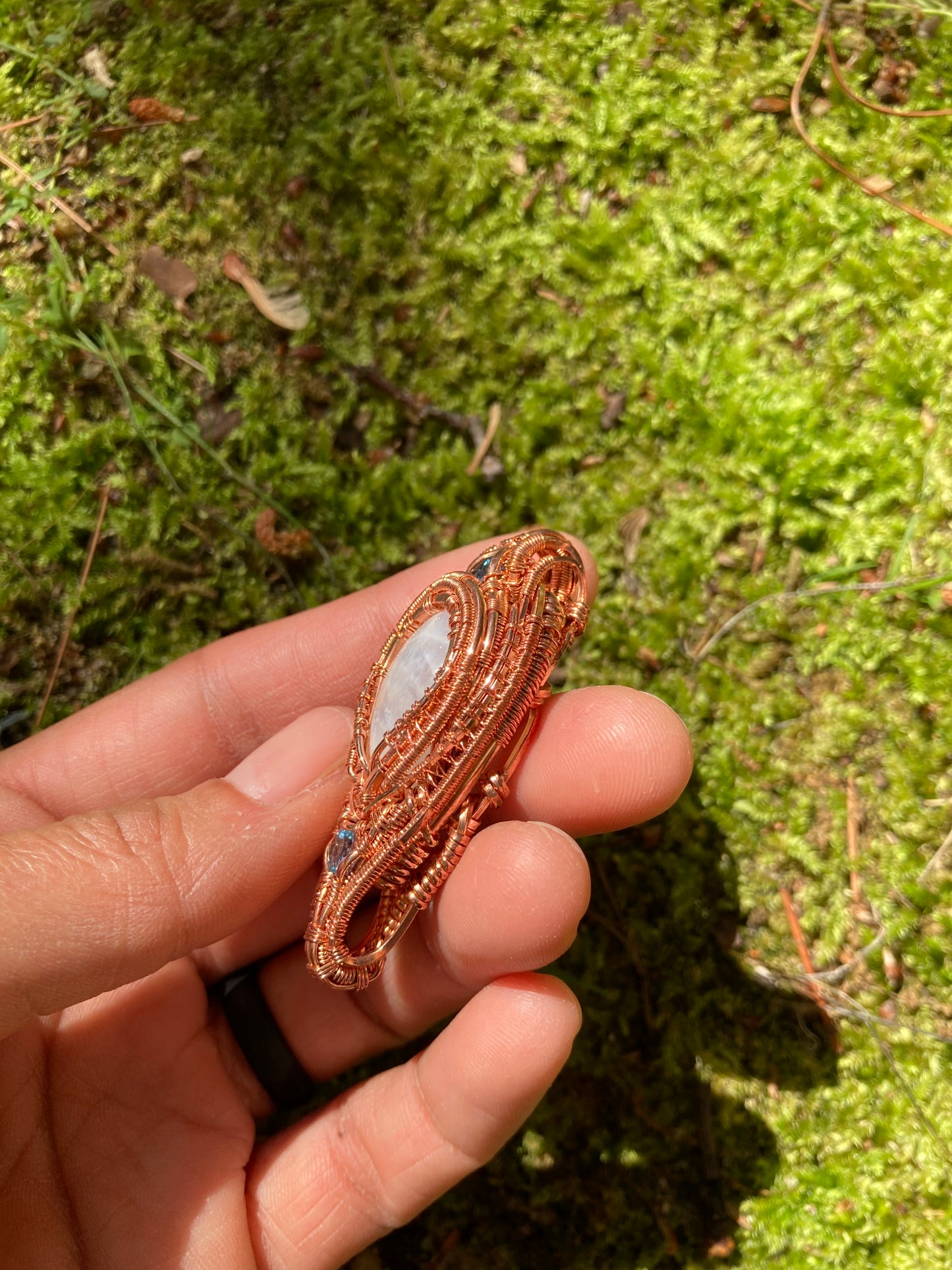 Copper Pendant With Moonstone & Topaz
