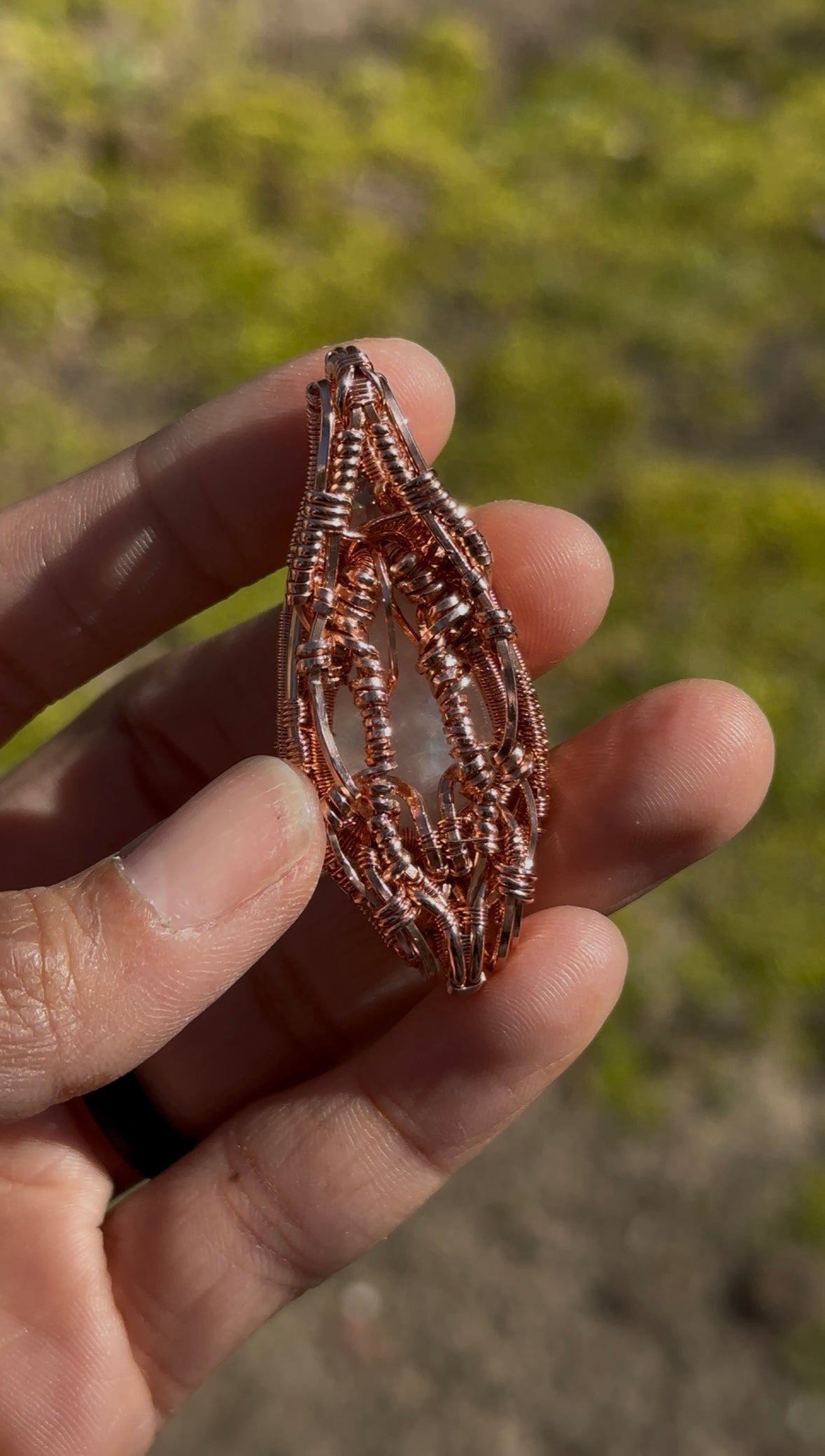 Copper Pendant With Moonstone & Topaz