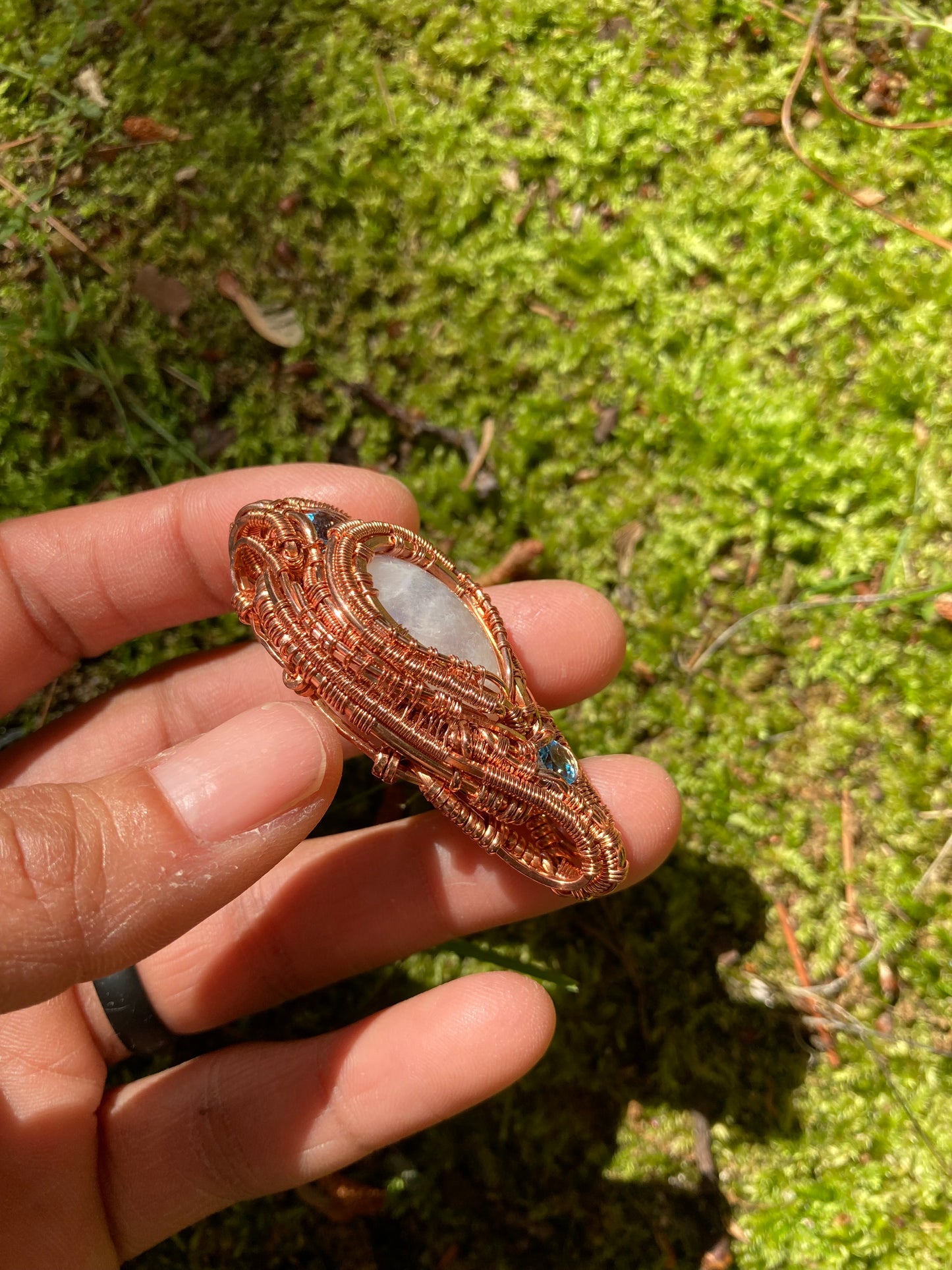 Copper Pendant With Moonstone & Topaz