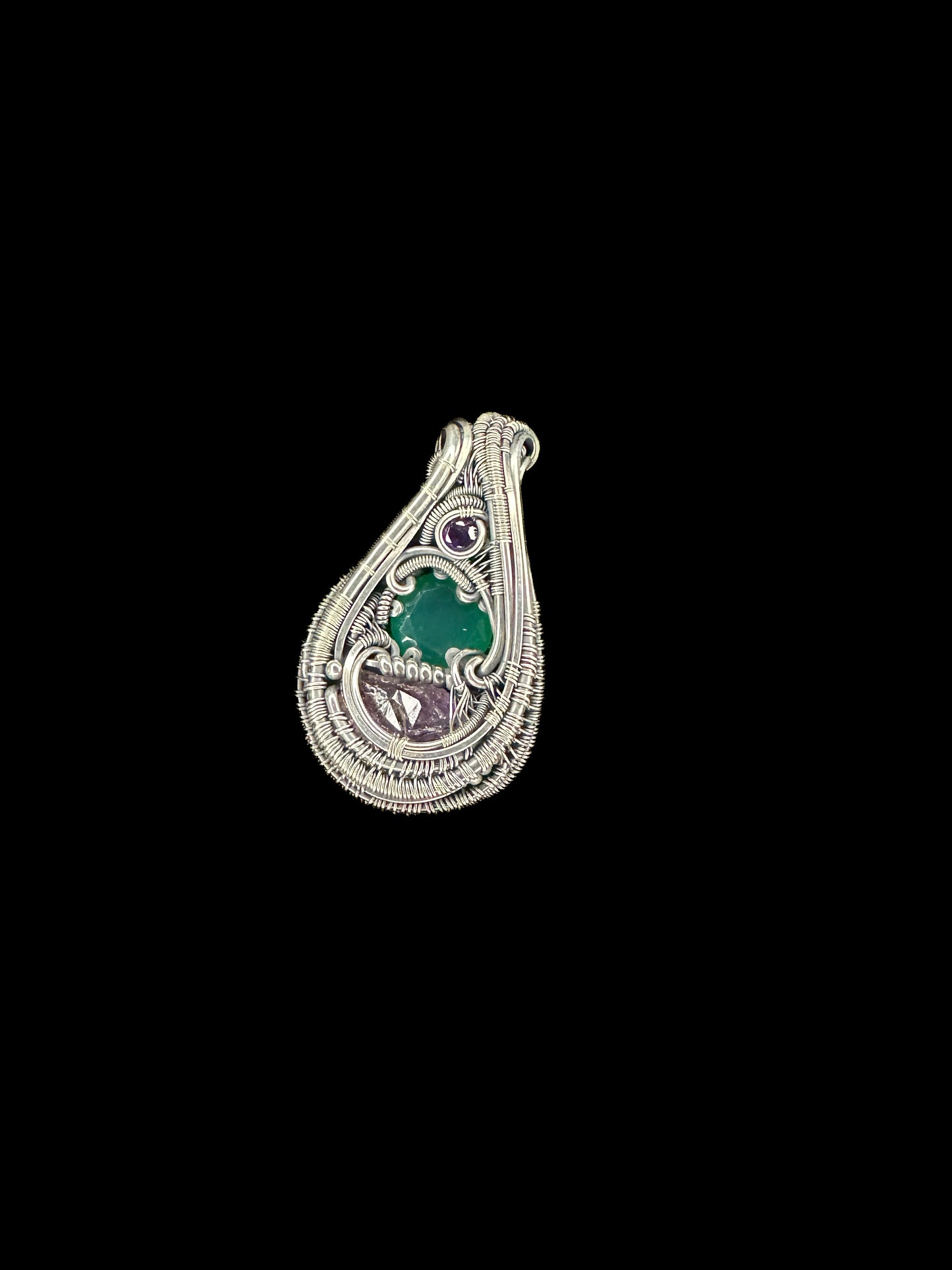 Oxidized Silver Pendant With Chrysoprase & Amethyst