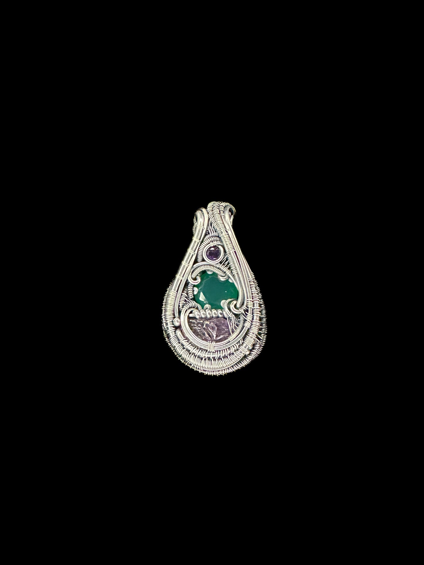 Oxidized Silver Pendant With Chrysoprase & Amethyst