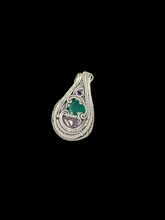 Oxidized Silver Pendant With Chrysoprase & Amethyst