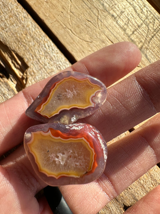 Polished Orange & Red Flame Laguna Agate Floater Pair
