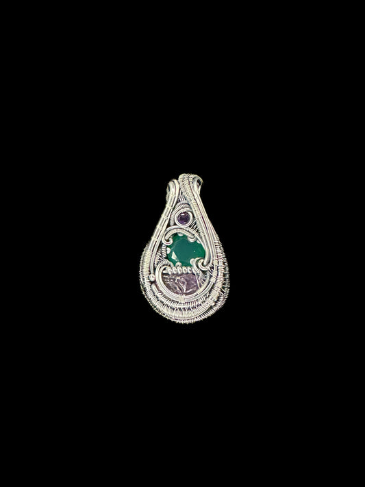 Oxidized Silver Pendant With Chrysoprase & Amethyst
